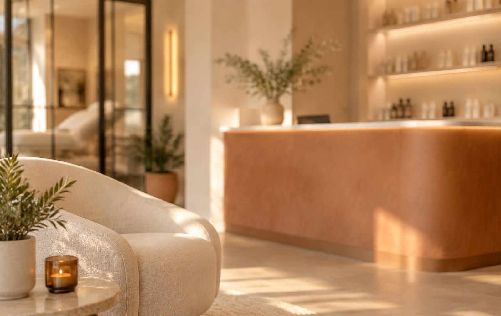 Rustige wachtruimte van een cosmetische kliniek